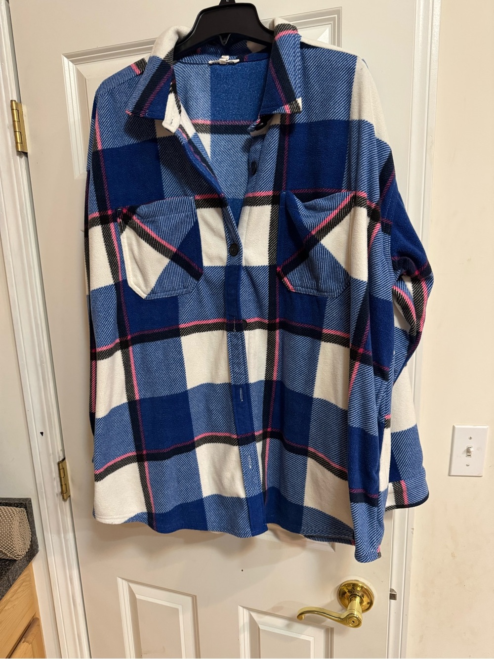Maurices Blue and White Plaid Button-Down Shirt with Pink Accents